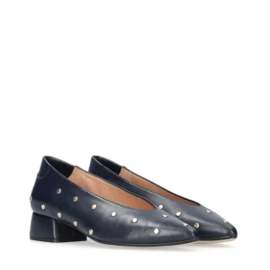 Bailarina tacón tachas piel azul marino | MIUXA Clearance