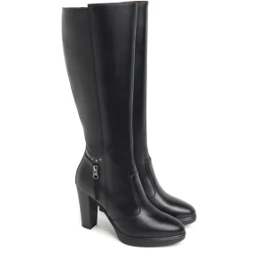 Bota alta cremallera piel negro | NEROGIARDINI Outlet