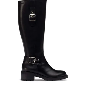 Bota alta hebillas piel negro | WONDERS Online