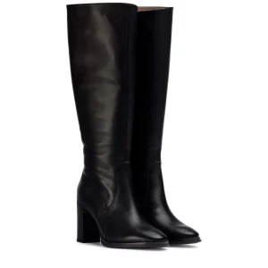 Bota alta tacón piel negro | WONDERS Online
