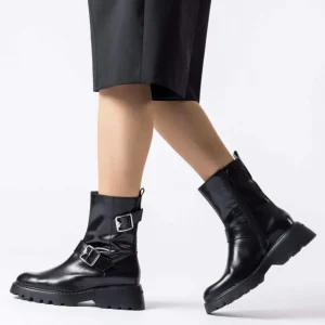 Botín biker doble hebilla piel negro | WONDERS Discount