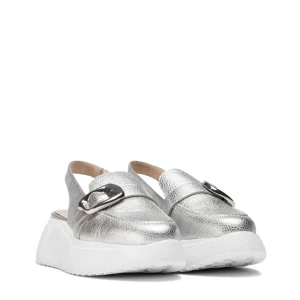Mocasín sport destalonado piel metalizada plata | WONDERS Sale