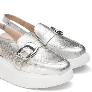 Mocasín sport destalonado piel metalizada plata | WONDERS Sale