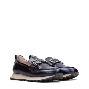 Mocasín sport piel metalizada azul marino | HISPANITAS New