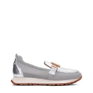 Mocasín sport rejilla piel metalizada plata | HISPANITAS Outlet