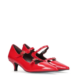 Salón hebillas piel charol rojo | JONI Discount