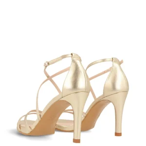 Sandalia tacón cruzada piel metalizada platino | LODI Discount